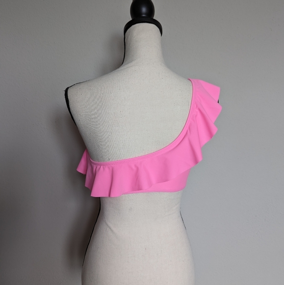 Bright pink ruffle trim one shoulder bikini top size S M L - Picture 5 of 6